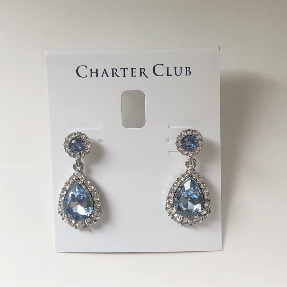 Pair of New Faux Sapphire and Rhinestone Drop Earrings by Charter Club.